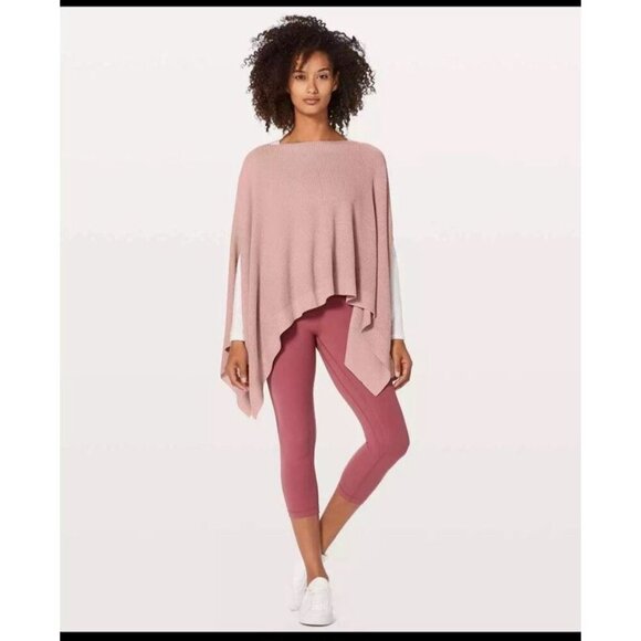 Lululemon Forward Flow Cape Heathered Mink Berry Knit Poncho One Size Silk Blend - Picture 1 of 8